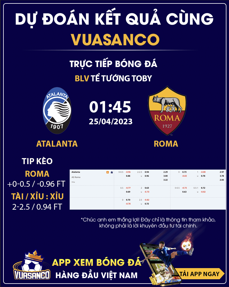Soi kèo Atalanta vs Roma 01h45 – 25/04 - Serie A