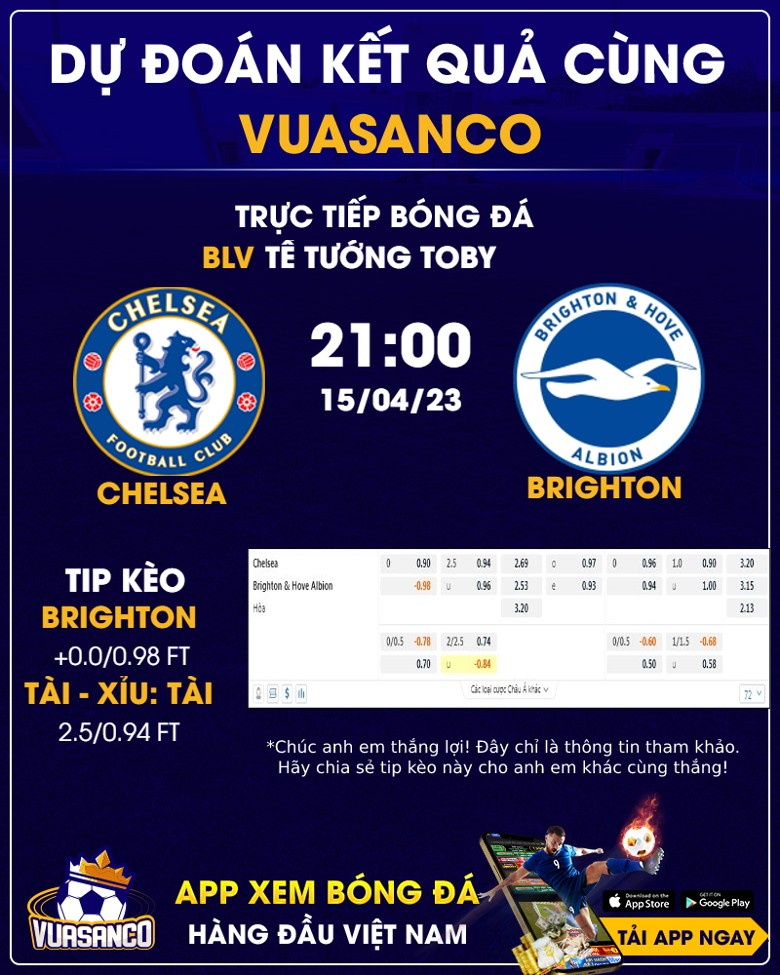 Soi kèo Premier League: Chelsea vs Brighton 21h00 - 15/04